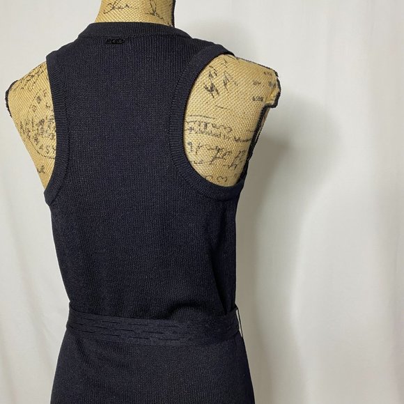 St. John Black Wool Blend Knit Belted Sheath Dress - Picture 8 of 11